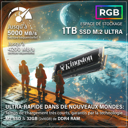 High-Performance Gaming Desktop PC - AMD Ryzen 7 5700G 4.6 GHz | Radeon Vega 8 | 32GB DDR4 RAM | 1TB SSD | Silent Water Cooling | WLAN | Windows 11 Pro