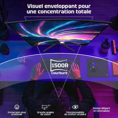 Ecran PC Gamer Incurvé 27 Pouces - 240Hz, FHD 1920X1080, 1Ms MPRT, Srgb 130%, Anti-Lumière Bleue, HDR, Adaptive Sync, HDMI 2.0/DP 1.4, VESA 100X100, Amzg27C1Pro