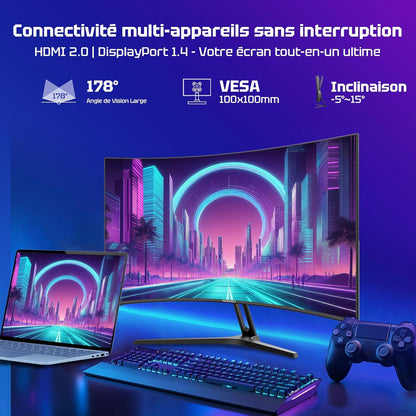 Ecran PC Gamer Incurvé 27 Pouces - 240Hz, FHD 1920X1080, 1Ms MPRT, Srgb 130%, Anti-Lumière Bleue, HDR, Adaptive Sync, HDMI 2.0/DP 1.4, VESA 100X100, Amzg27C1Pro
