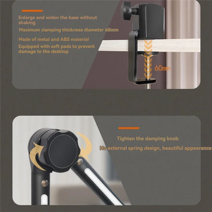 Support de micro RGB, bras de micro avec lumière RGB, bras articulé rotatif à suspension pour streaming et gaming