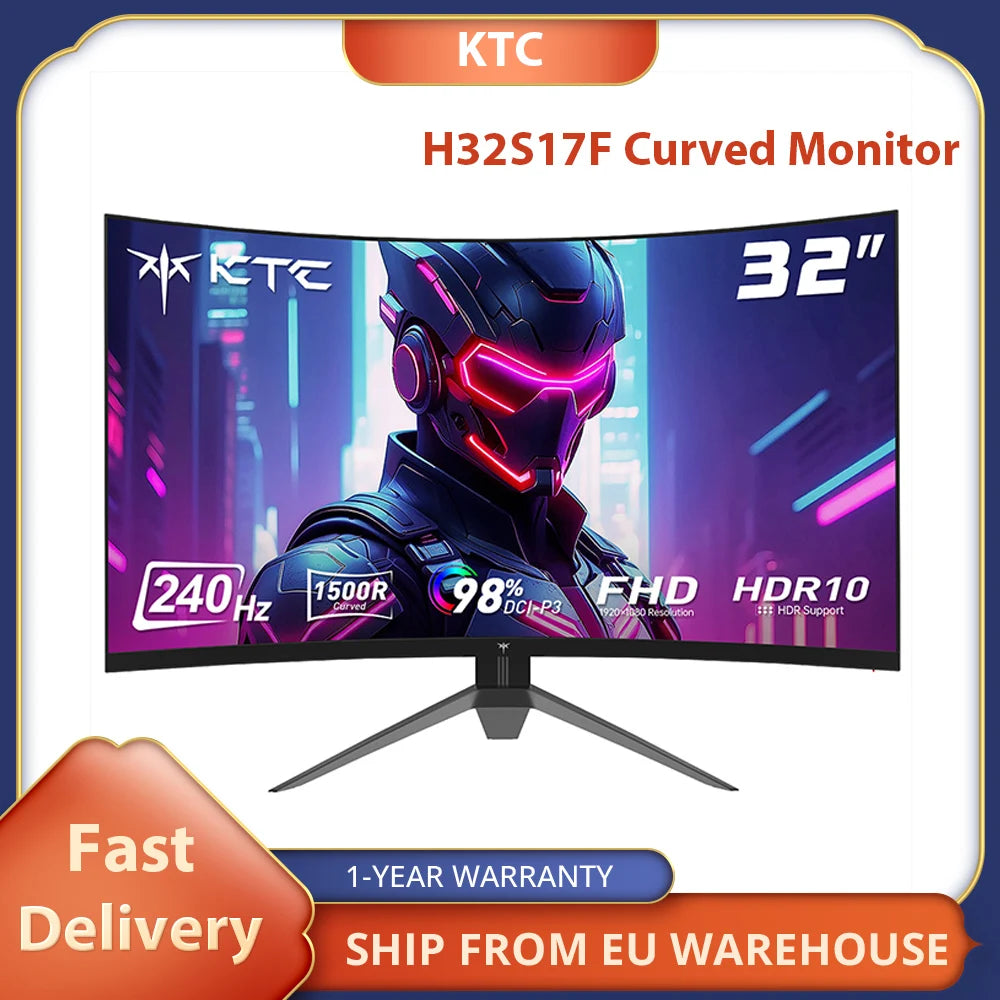 KTC H32S17F 32″ Écran incurvé gaming – 125 % sRGB • HDR10 • 3500 :1 • 240 Hz • 1920×1080 HVA • 3 ms