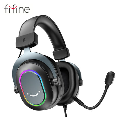 Casque de jeu FIFINE USB RGB avec micro, son surround 7.1, 3-EQ, plug & play pour PC/PS5 - H6