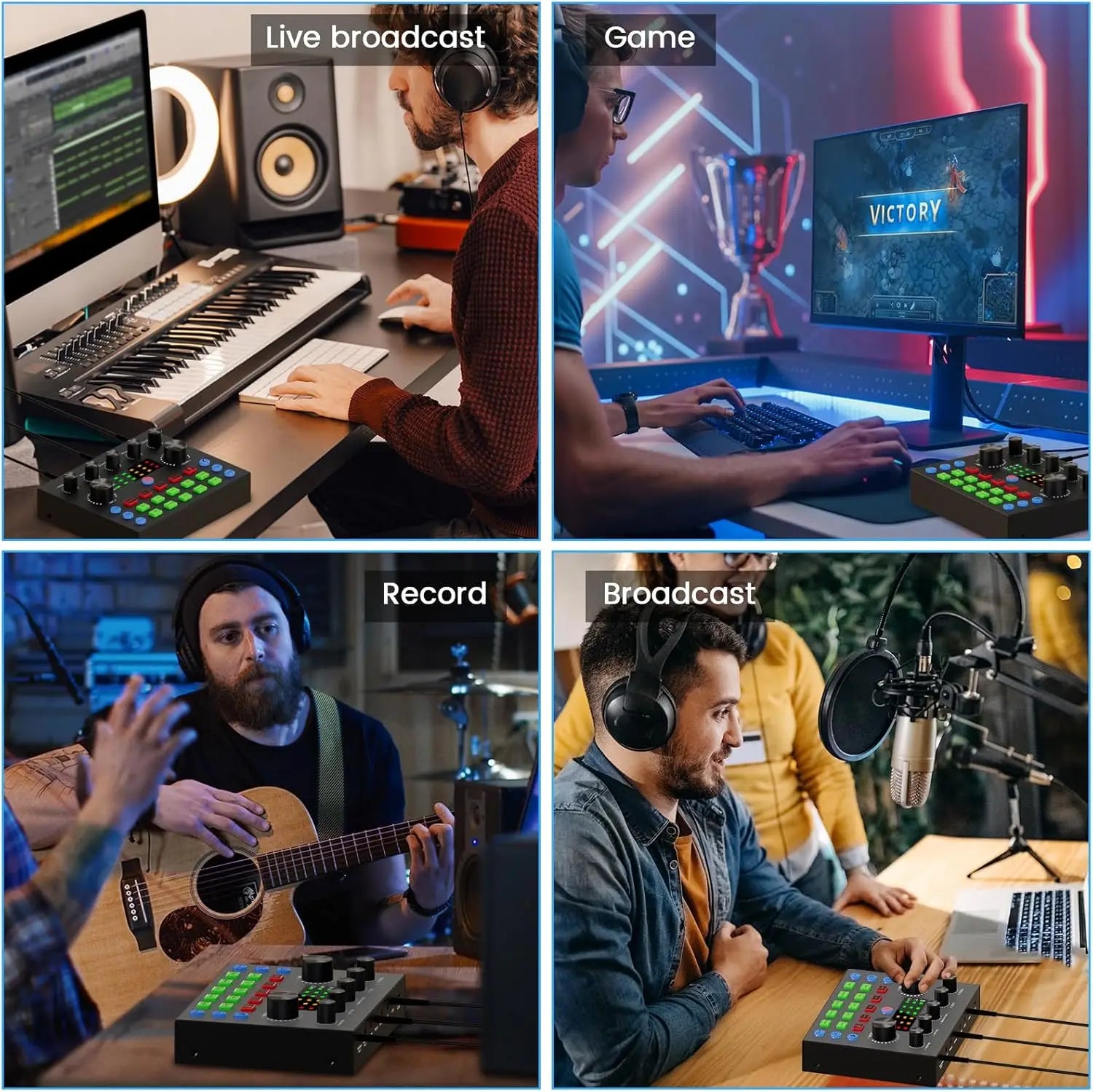 Carte Son Live V8S avec Microphone – Mixeur Audio DJ pour Streaming, Jeux et Blogs sur Smartphone