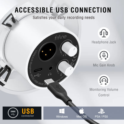 Microphone dynamique XLR d’enregistrement avec monitoring en temps réel, micro USB pour streaming avec réglage de gain et touche mute pour PC, table de mixage – K688