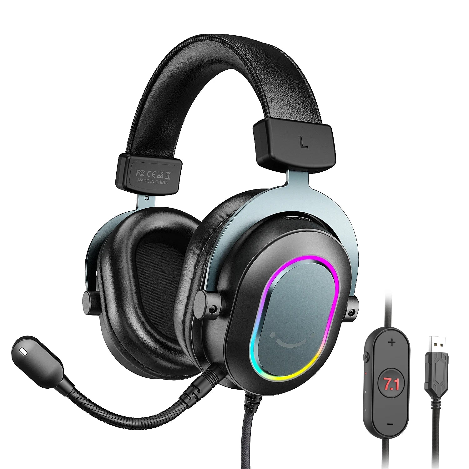 Casque de jeu FIFINE USB RGB avec micro, son surround 7.1, 3-EQ, plug & play pour PC/PS5 - H6