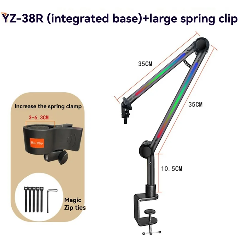 Support de micro RGB, bras de micro avec lumière RGB, bras articulé rotatif à suspension pour streaming et gaming