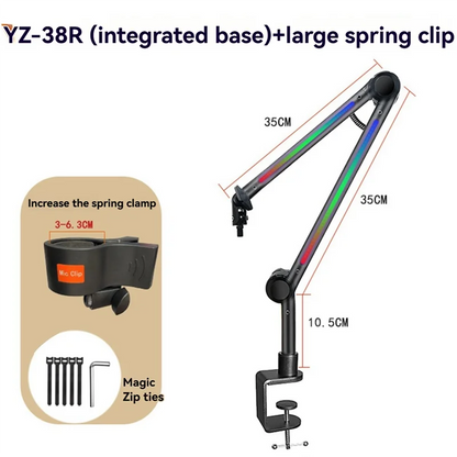 Support de micro RGB, bras de micro avec lumière RGB, bras articulé rotatif à suspension pour streaming et gaming