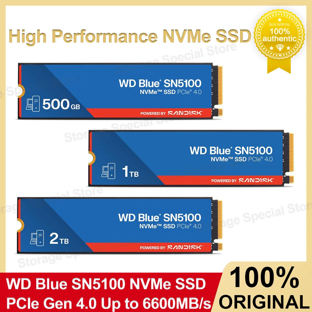 SSD Bleu SN5100 M.2 2280 NVMe Disque SSD Interne Haute Vitesse PCIe 4.0 pour Gaming, Compatible PC et Ordinateur Portable