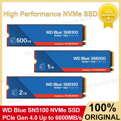 SSD Bleu SN5100 M.2 2280 NVMe Disque SSD Interne Haute Vitesse PCIe 4.0 pour Gaming, Compatible PC et Ordinateur Portable