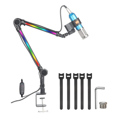 Support de micro RGB, bras de micro avec lumière RGB, bras articulé rotatif à suspension pour streaming et gaming