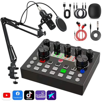 Carte Son Live V8S avec Microphone – Mixeur Audio DJ pour Streaming, Jeux et Blogs sur Smartphone