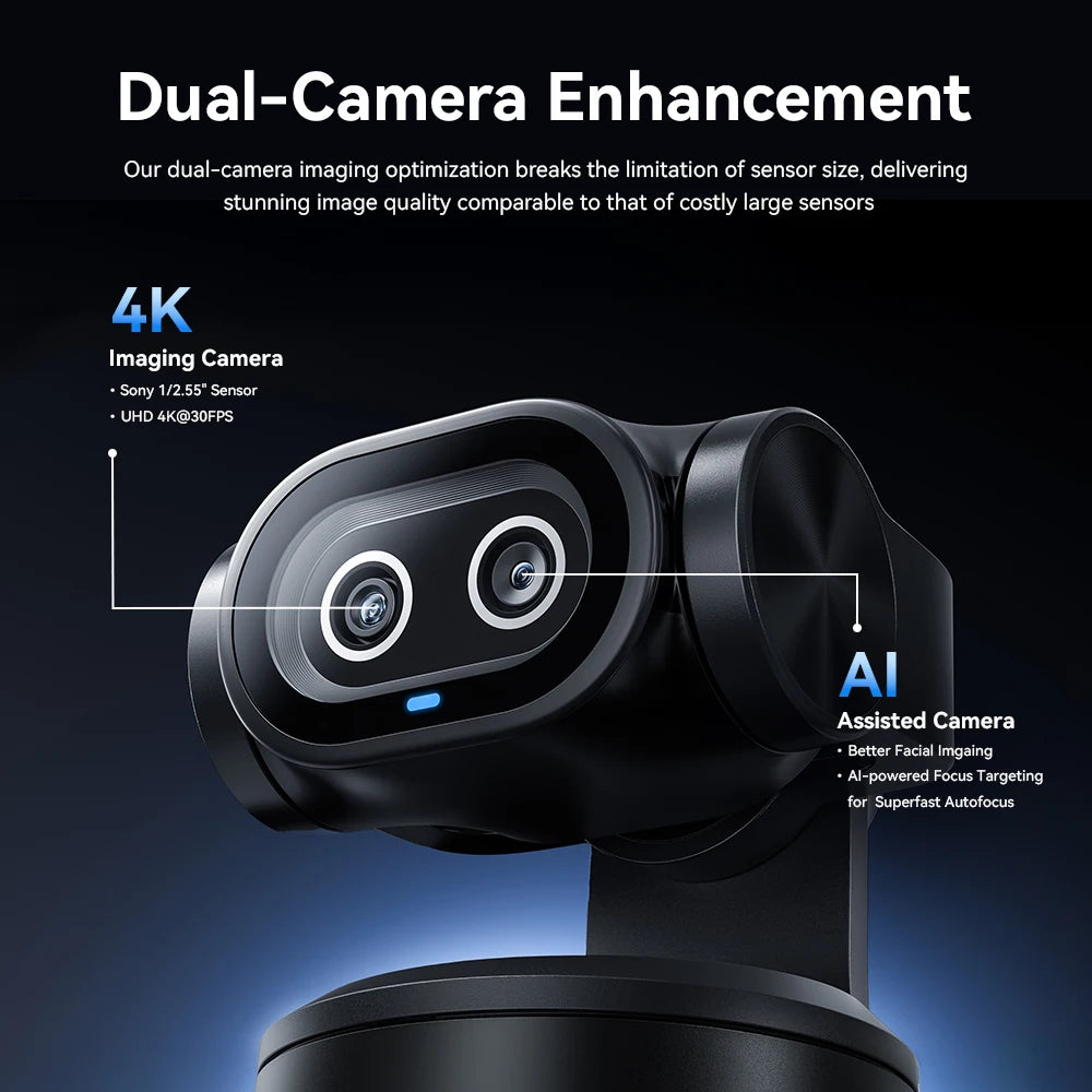 Webcam 4K EMEET PIXY à double caméra – Suivi AI, Capteur Sony, Contrôle gestuel, Autofocus et 3 micros intégrés pour streaming et visioconférence