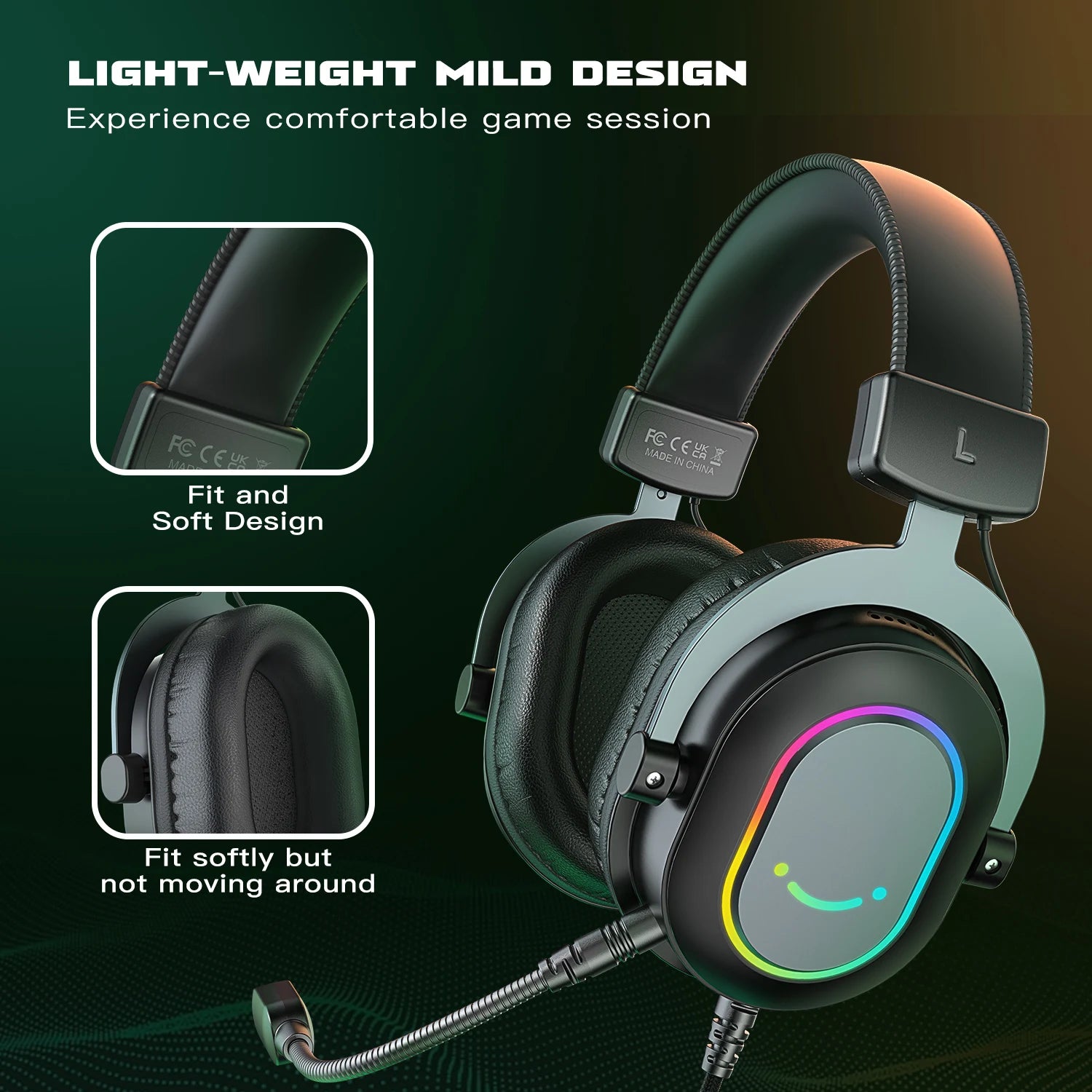 Casque de jeu FIFINE USB RGB avec micro, son surround 7.1, 3-EQ, plug & play pour PC/PS5 - H6