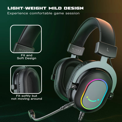 Casque de jeu FIFINE USB RGB avec micro, son surround 7.1, 3-EQ, plug & play pour PC/PS5 - H6