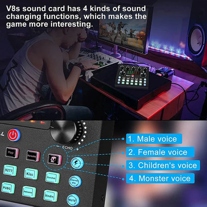 Carte Son Live V8S avec Microphone – Mixeur Audio DJ pour Streaming, Jeux et Blogs sur Smartphone