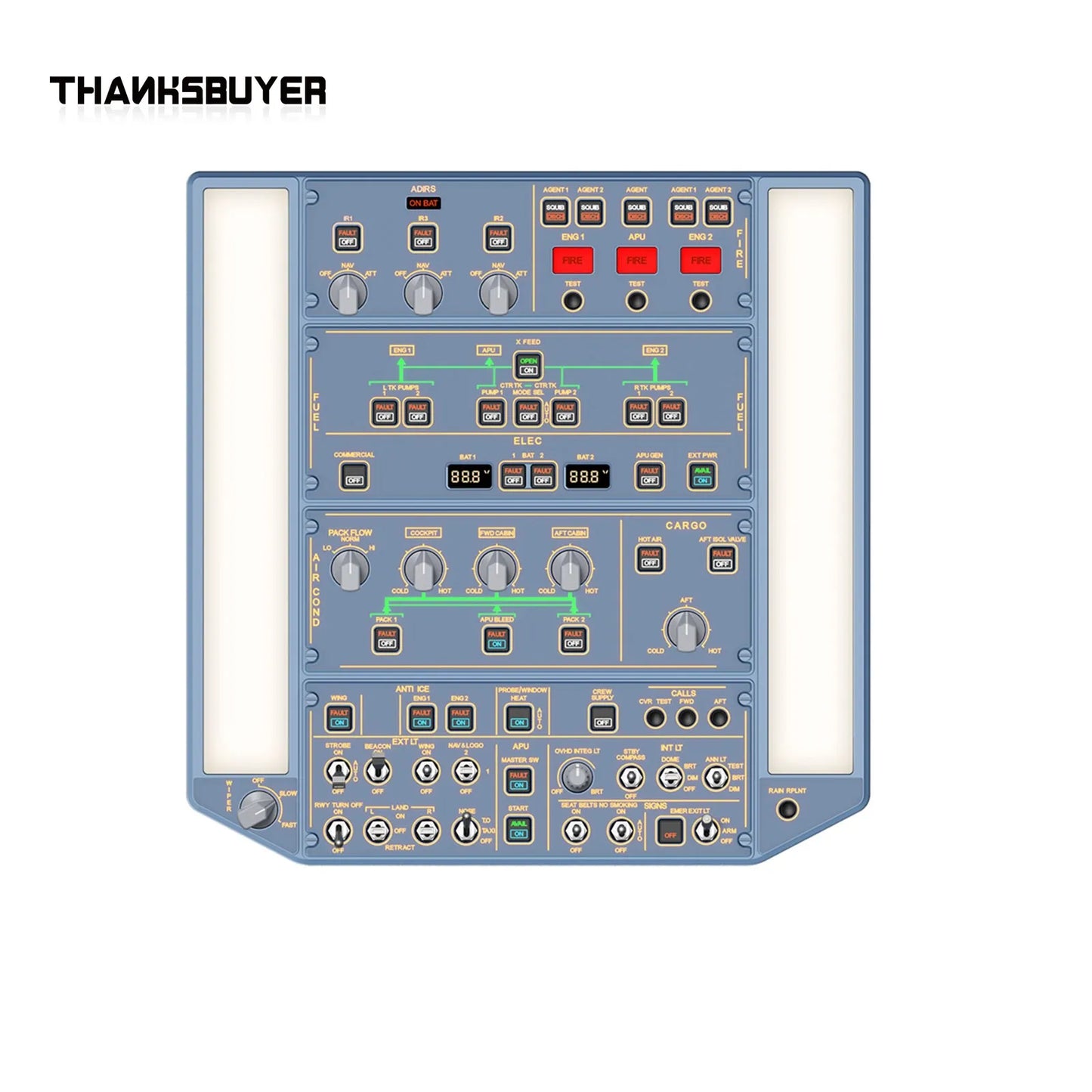 Panneau Overhead Airbus A320 WINGFLEX avec IRS et Gestion de l’Éclairage – Module de Simulation de Vol Professionnel pour Plateformes PC