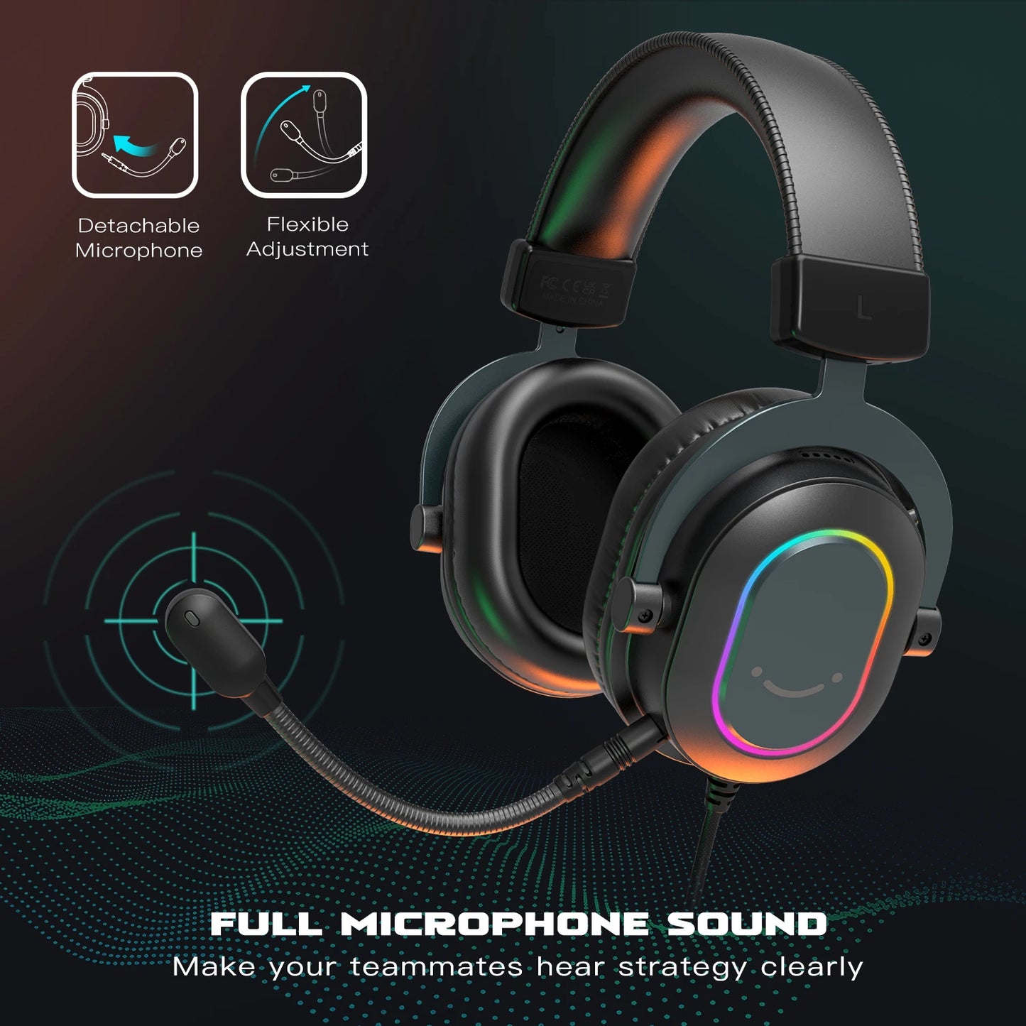 Casque de jeu FIFINE USB RGB avec micro, son surround 7.1, 3-EQ, plug & play pour PC/PS5 - H6