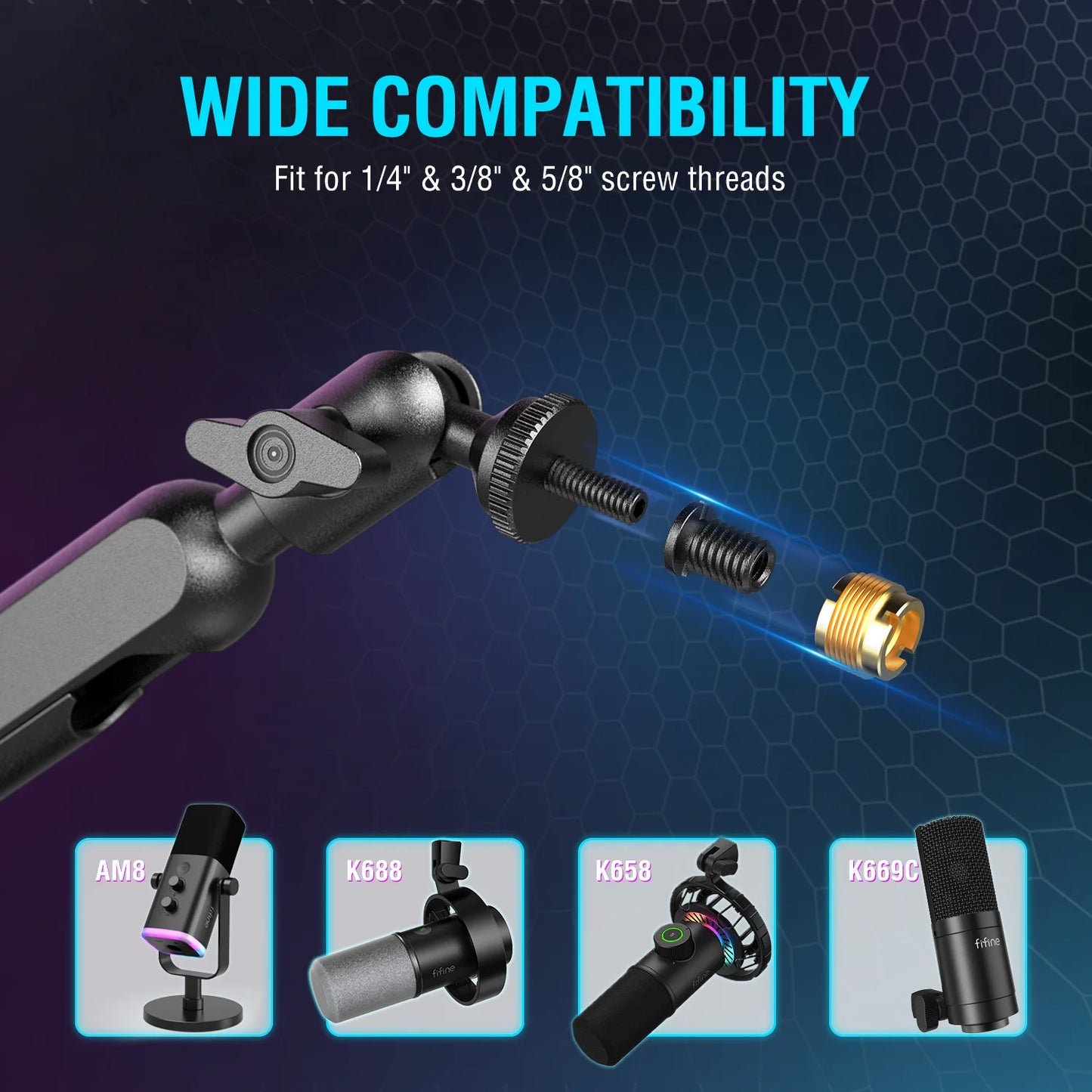 Support de microphone à bras réglable discret avec gestion des câbles et fixation bureau, bras articulé à suspension pour K688, Ampligame AM8-BM88