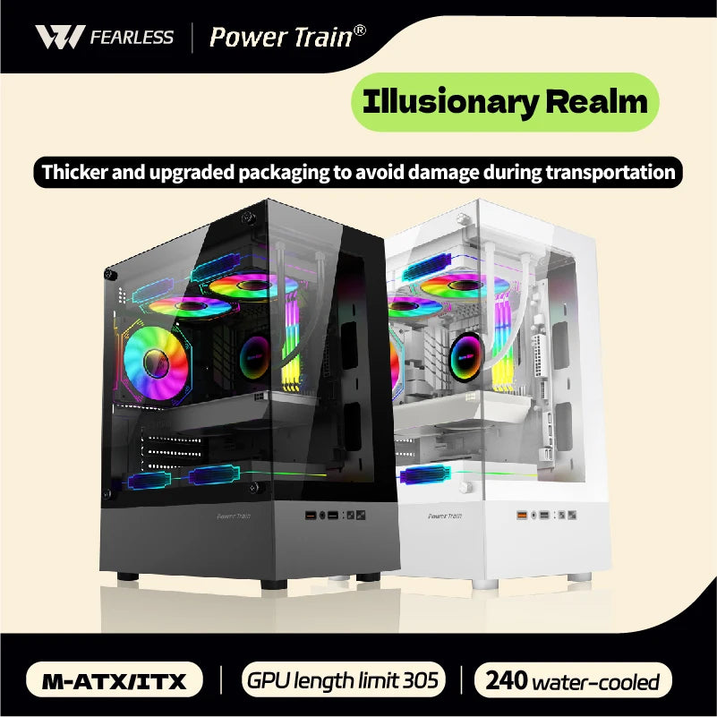 Boîtier PC Illusionary Realm – Châssis Gamer M-ATX / ITX avec Panneau Latéral Transparent et Support Watercooling 240 mm