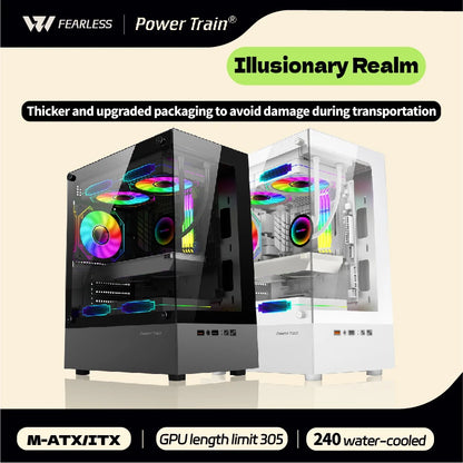 Boîtier PC Illusionary Realm – Châssis Gamer M-ATX / ITX avec Panneau Latéral Transparent et Support Watercooling 240 mm