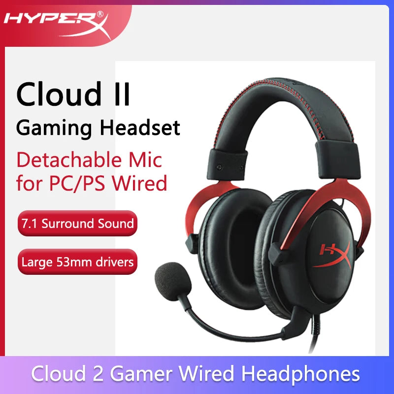 Hyper X Casque Gaming Cloud II  Son Surround Hi-Fi 7.1, Micro Détachable et Carte Son USB pour PC & PS