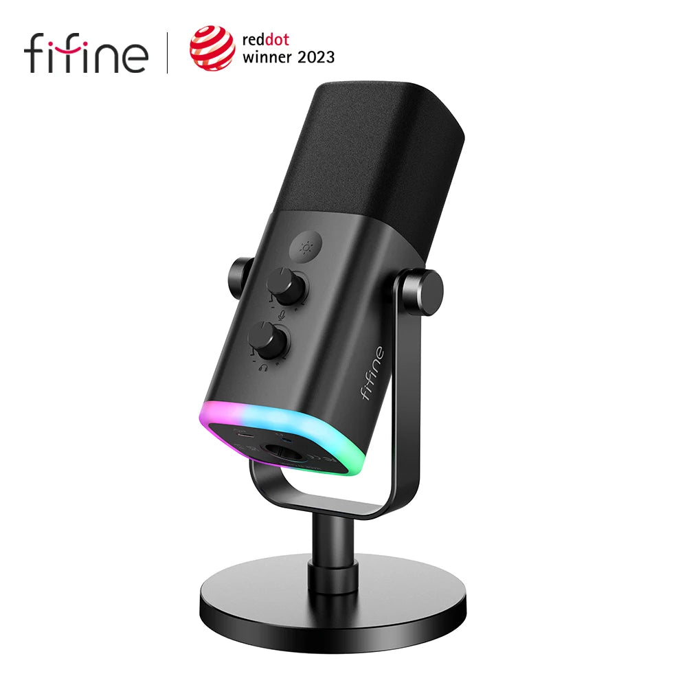 Microphone FIFINE USB/XLR Ampligame AM8 pour gaming et streaming – Bouton muet tactile, prise casque et contrôle complet